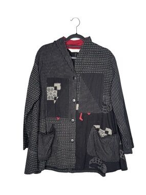 Mao mam geometric kasuri patch oversized indigo jacket grunge y2k asian inspired